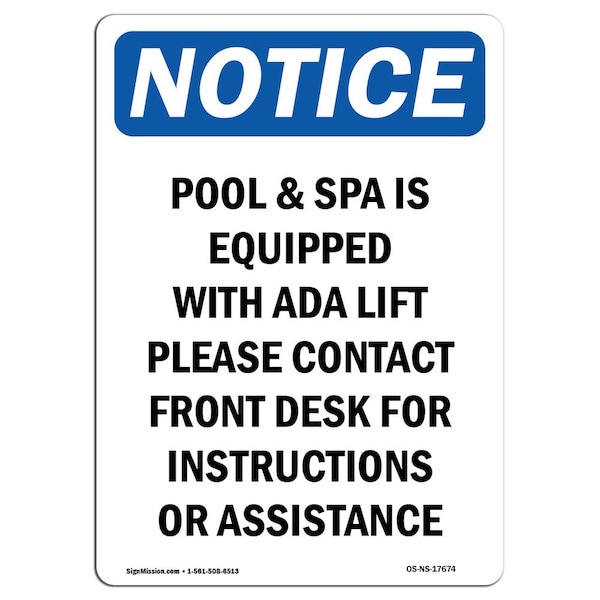 Safety Sign, OSHA Notice, 5" Height, Pool & Spa Is Equipped With ADA Sign, Portrait, 10PK